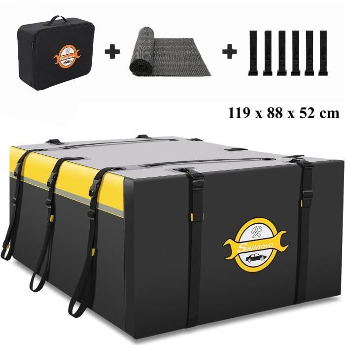 580 L Coffre de toit Pliable - 500D PVC - Sac De Toit Voiture Imperméable Pour Les voitures avec ou sans galerie de toit-Jaune