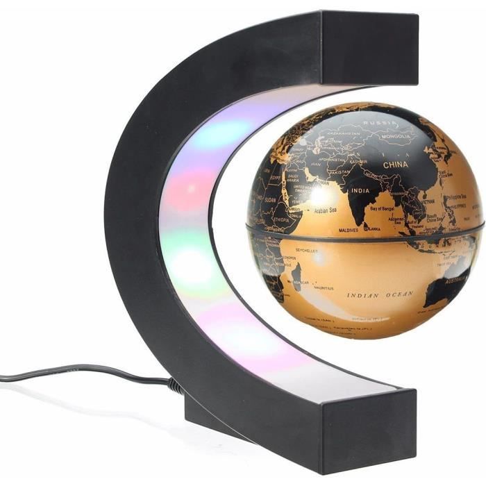 Globe Terrestre Magnétique Lévitation - Lumineux LED, Base En C - Déco Bureau Et Maison