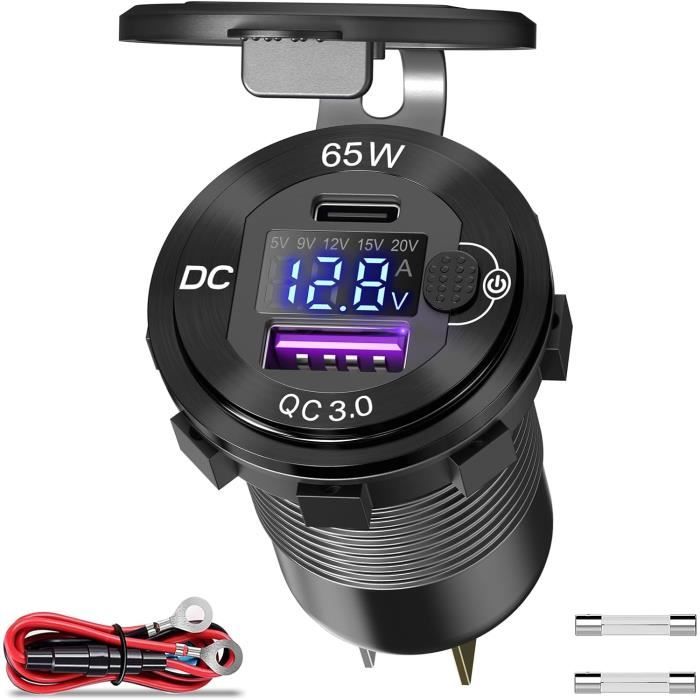 Prise USB Voiture 12V/24V Quick Charge 3.0 Étanchéité IP66 - Chargeur Allume-Cigare Moto Bateau
