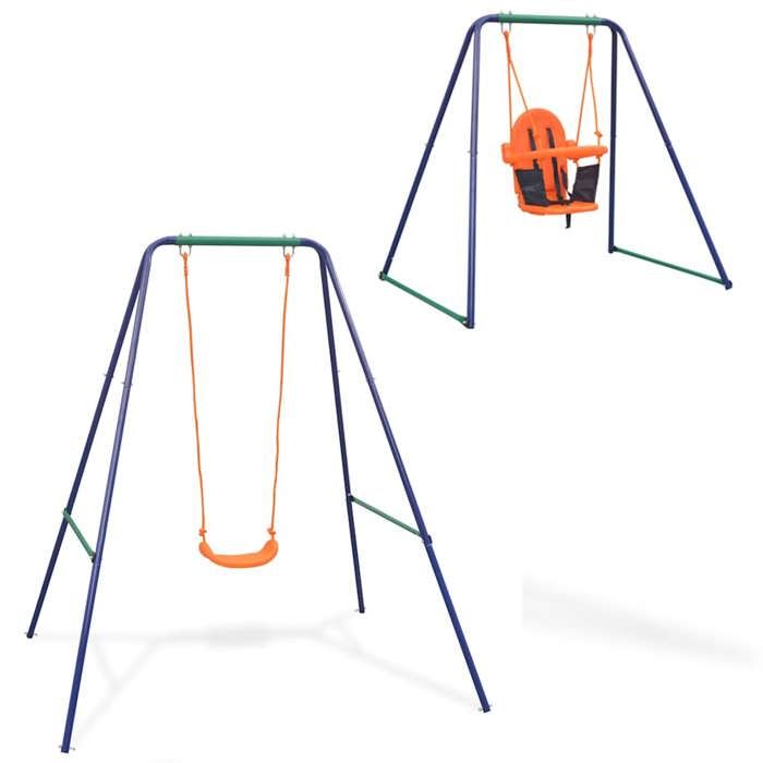 vidaXL Balançoire simple 2-en-1 et balançoire pour tout-petits Orange