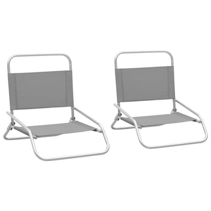chaises de plage pliables - vidaxl - gris - tissu oxford avec revêtement en pe et acier - ensemble de 2