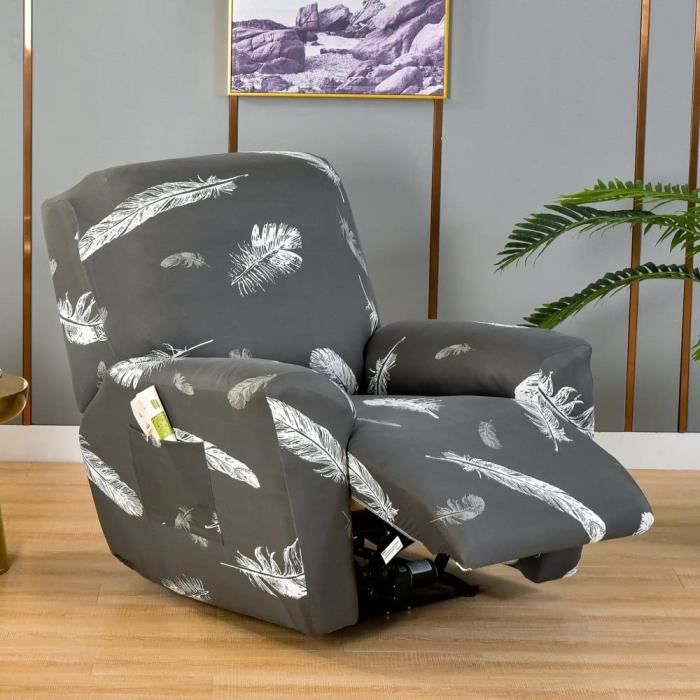 Housse Fauteuil Relax 2 Places - Tissu Jacquard Extensible, Lavable, Avec Poche Latérale, Protection Complète
