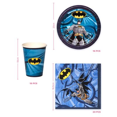 Set De Vaisselle Party Batman - 44 Pièces - Papier Compostable - Pour 8 Personnes