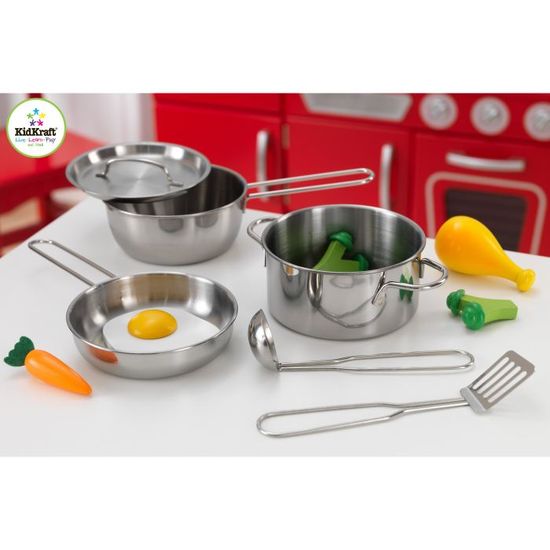 Dinette en métal 11 pcs   Passoire Cocotte Faitout Plateau Batterie de cuisine 