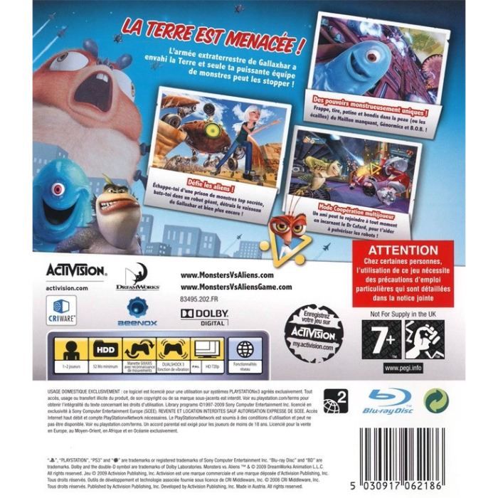 Jeu PS3 Monstres Contre Aliens – Neuf Sous Blister – Français – Sony PlayStation 3