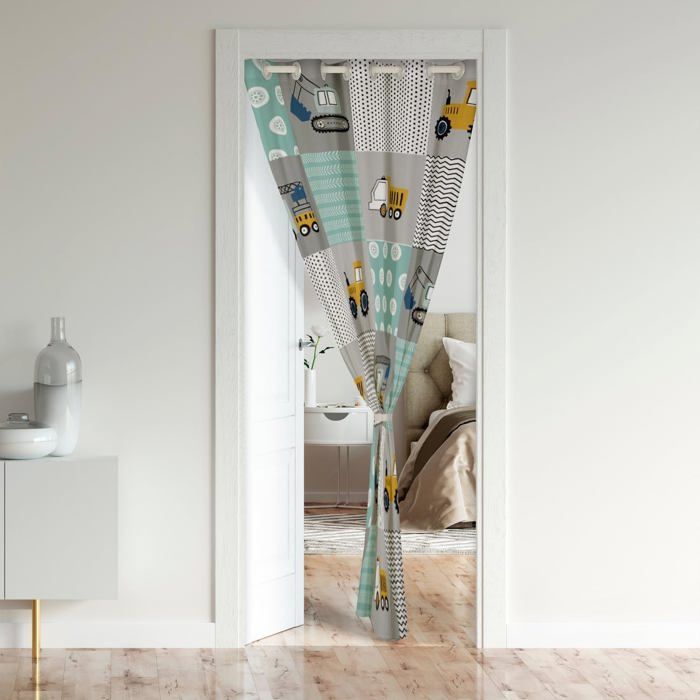 Rideau De Fenêtre Occultant à œillets Pour Chambre De Garçon, Motif Dessin Animé, Camion, Grue, Pelleteuse, Mélangeur, Tracteur, Construction Jaune/gris/draps/panneaux Pour Chambre D'enfant, 160 X