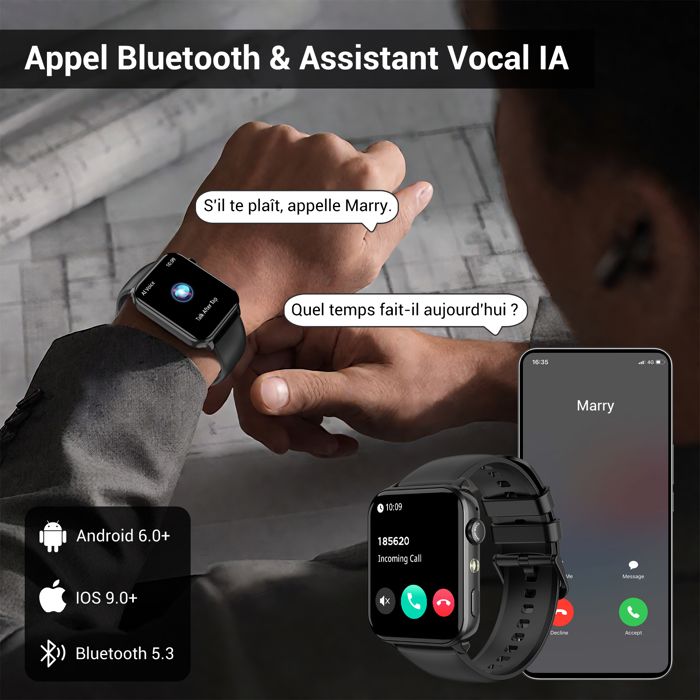 Montre Connectée Blackview – étanche IP68, Appels Bluetooth, 100 Modes Sport, Cardio, Oxymètre, Sommeil, Compatibilité Android/iOS