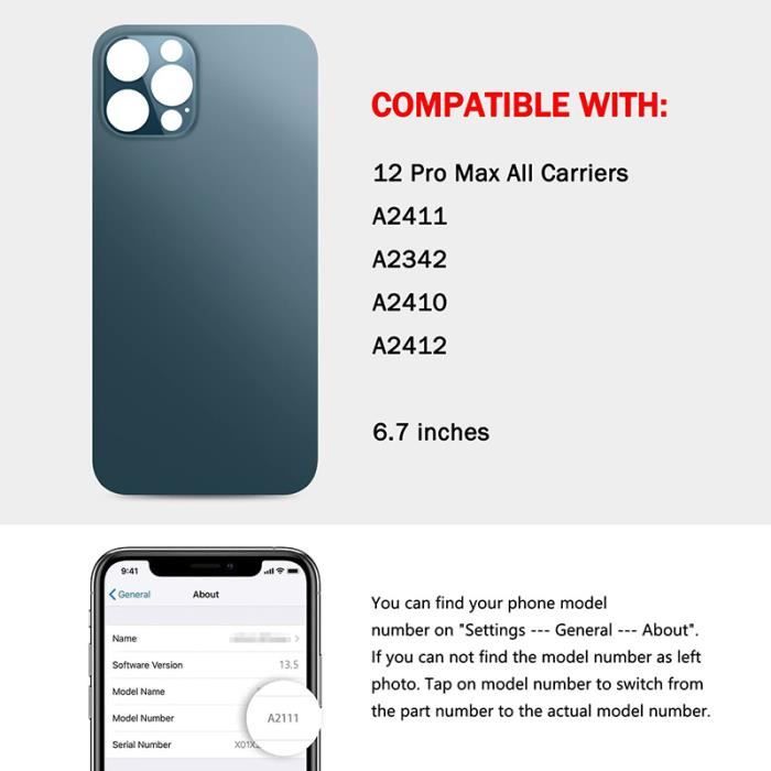 Vitre Arrière Blanc Pour iPhone 12 Pro Max A2342 A2410 A2411 A2412