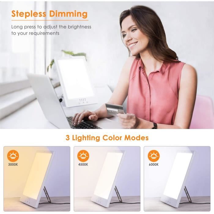 Lampe De Luminothérapie LED 10 000 Lux - 3 Températures De Couleur, 10 Niveaux Luminosité, Minuterie - Sans UV