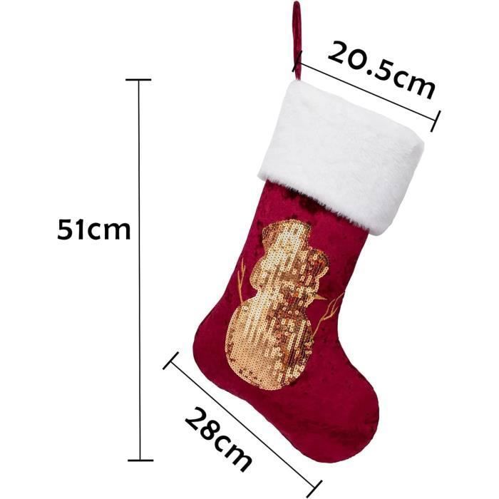 Grande Chaussette De Noël Personnalisable 45,7cm - Motif 3D Bonhomme De Neige, étiquette Bois