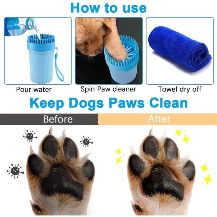PEDOMUS Nettoyeur de pattes pour chiens avec gant en microfibre Portable  Pattes de chien Nettoyeur de pattes de chien en silicone avec de grandes
