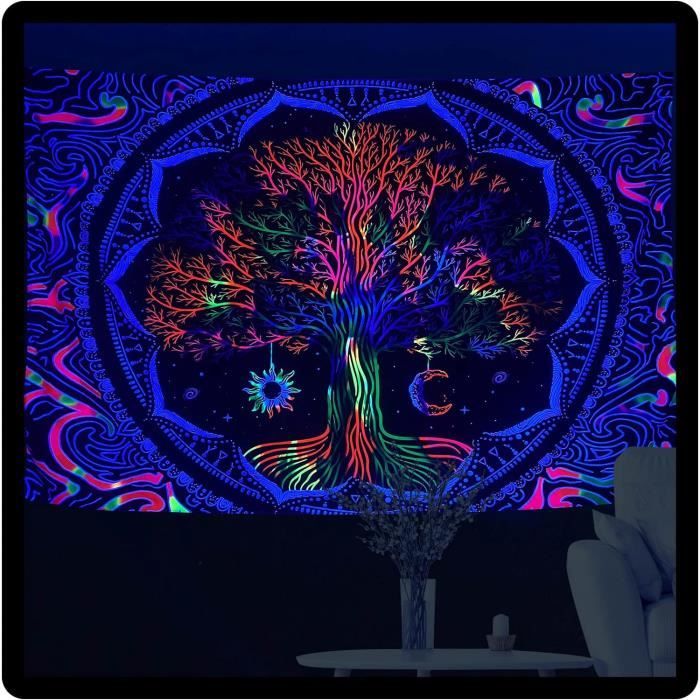 Tenture Muraile UV Fluodorante Quetzalcoatl – Art Psychédélique Tapisserie Lumière Noire