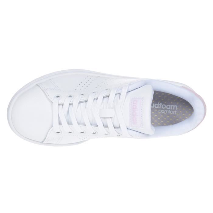 Baskets ADIDAS Advantage Blanc Rose Femme Cuir souple Lacets Semelle Cloudfoam Blanc Rose Cdiscount Chaussures