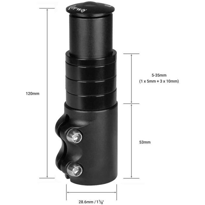 Tige De Rehausseur VTT Réglable 0-60° - Alliage, 1-1/8", 110mm, Noir, Pour Potence
