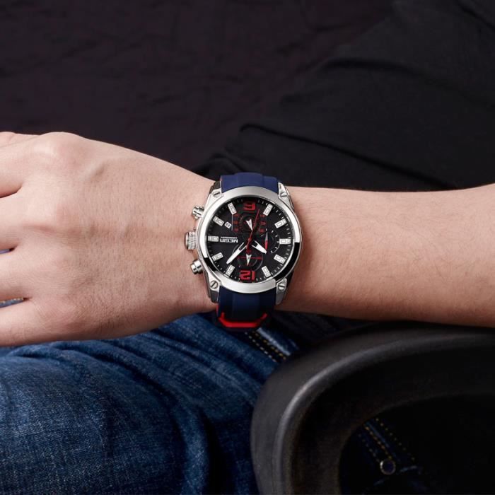 Megir hommes luxe chronographe montres a Quartz lumineux etanche Top marque Sport hommes montre bleu Bleu argent Achat vente montre Homme Adulte Bleu Cdiscount
