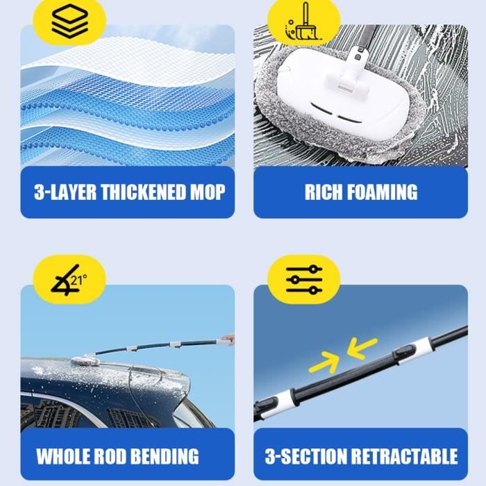 Brosse Lavage Voiture Télescopique 48-165 Cm - Avec Raccord Eau 1/2" - Poils Doux, Manche Aluminium - Pour Voiture, Camping-car, Vitres