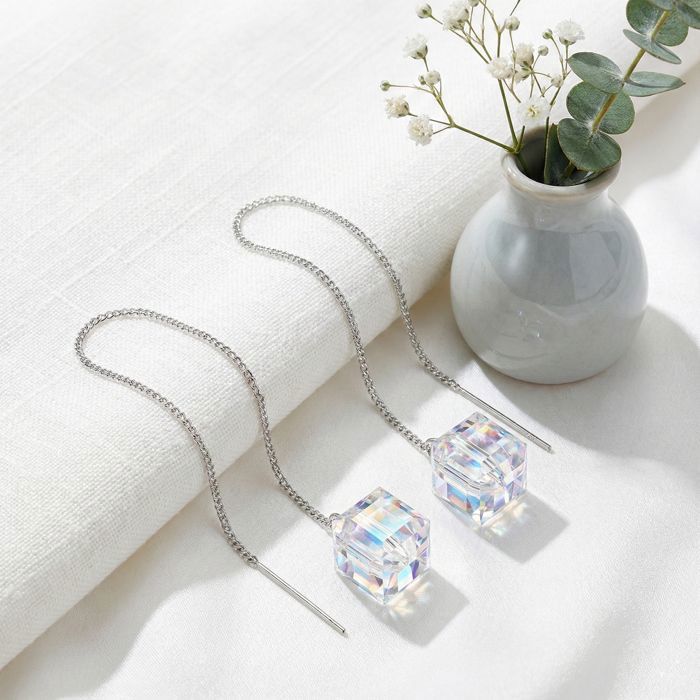 Boucles D'Oreilles En Argent 925 - Cristal Autrichien Rond - Cadeau Élégant Pour Femme