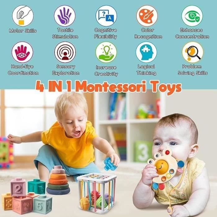 Jeux Montessori Bébé Eveil,Cube d'activité Bébé, 4 en 1 Liste