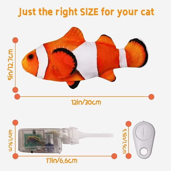 Senneny Jouet électrique pour chat de poisson en mouvement carpe rouge