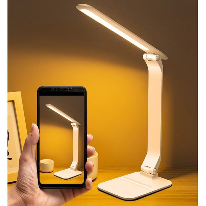 Lampe De Bureau LED Tactile – 5 Couleurs & Luminosité Réglable – Minuterie Mémoire – Bras Pliable – Ports USB