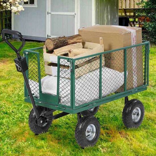 Chariot De Jardin Pliable, 300 L, Chariot De Transport Utilitaire Robuste, Grande Capacité De Charge 204,12 Kg Avec Roues Tout-terrain, Pour Extérieur, Camping, Plage, Épicerie, Jardin, Noir