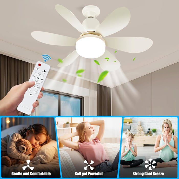 Ventilateur Plafond Avec Lumière LED - Télécommande, 3 Températures De Couleur (3000K-6500K), Luminosité Réglable, Douille E26 - Pour Chambre, Cuisine, Salon