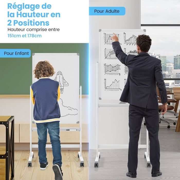 Tableau Blanc Mobile - 90 X 60 Cm - Tableau Blanc Magnétique Effaçable à Sec - Chevalet Effaçable à Sec - Avec Crochets Pour Tableau De Flipchart (noir