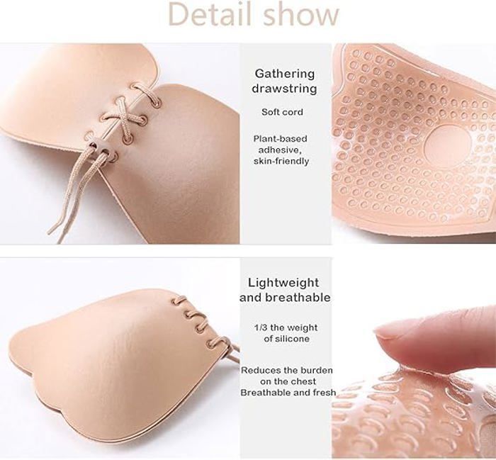 Soutien-gorge Adhésif Silicone Sans Bretelles ZDQCB - Invisible Push-up Réutilisable - Beige Taille L (C/D)