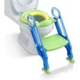 Siège de toilette pour enfants avec rembourrage en PU réglable en hauteur Potty Trainer pliable, bleu et vert-0
