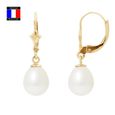 Compagnie Générale des Perles - Boucles d'Oreilles Véritables Perles de Culture  8 -9 mm Or 18 Cts - Système Brisures - Bijou Femme-0