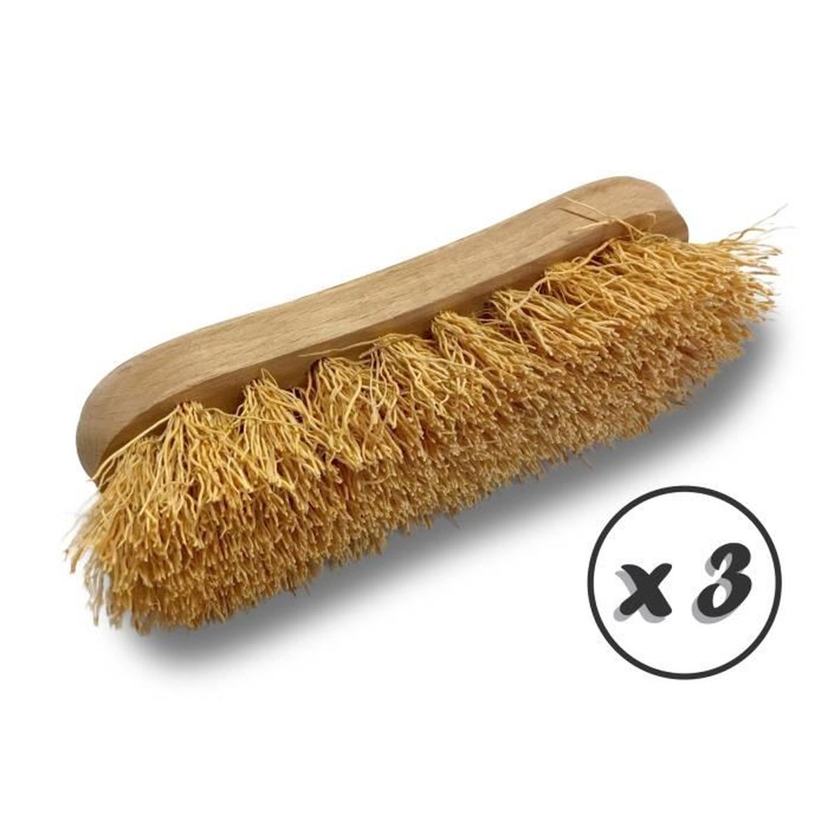 Lot 3 Brosse à Laver Récureuse PPL Vert - Monture Bois Hêtre - Pont Bateau Sol Carrelage Cuisine Salle De Bain 19x5cm