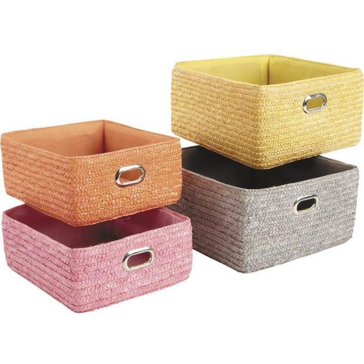 Panier De Rangement En Paille Coloris Assortis Dim 30 X 27 X