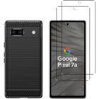 Coque et protection d'écran - Phonillico - Google Pixel 7a - Silicone souple - 2 Verres Trempé - Noir