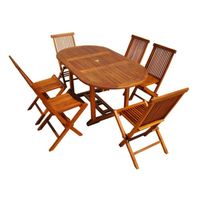 Salon de jardin - 6 personnes - LUBOK  - Concept Usine - Teck huilé - Table Rectangle - 6 chaises - exotique - Marron