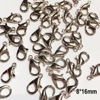 Lot  de 50  Fermoirs  mousqueton  métal  argenté qualité pour création de collier et bracelet  taille au choix - 8*16mm