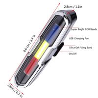 Feu arrière LED rechargeable USB pour vélo VTT - PC - Rouge+Bleu+Blanc - 8.6 x 1.8 x 2.8cm Shipenophy