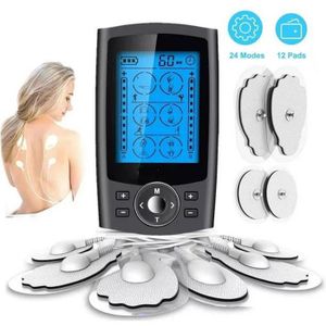Électrostimulateur Tens Anti-Douleur et Électrostimulation Musculaire EMS - 2 Canaux 24 programmes de Massage + 12 électrodes -Noir