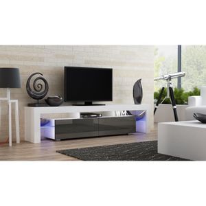 MEUBLE TV Meuble TV SPIDER BIG - Blanc MAT - Portes Gris Laqué - 200 cm - Contemporain - Design - Mat