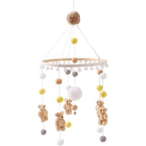 MOBILE Mobile bébé en bois avec boules de feutre Chambre de bébé Cloche de lit suspendue Mobile en feutre crocheté Carillon Nouveau-né
