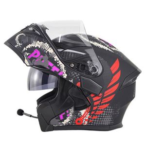 CASQUE MOTO SCOOTER Casque de moto modulable double lentilles casque Bluetooth de sécurité hommes casque de scooter femmes, Michel rouge