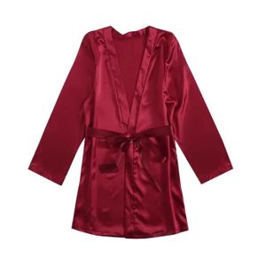 PYJAMA Sasaquoy Satin Soie Pyjamas Femmes Chemise De Nuit Lingerie Robes Sous-Vêtements Vêtements Sexy17 Rouge bourgogne