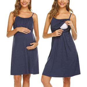 PYJAMA Vêtements de maternité d'été pour femmes  pyjamas sans manches à double sangle  pyjamas de maternité dos nu réglables  1pcs Bleu