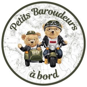 BÉBÉ À BORD  Sticker Bébé à Bord - Petits Baroudeurs (moto side-car)