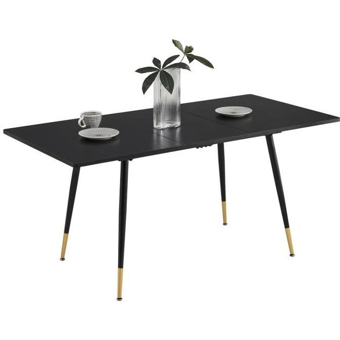 Table scandinave extensible INGA 4-6 personnes plateau bois pieds noirs  120-160 cm