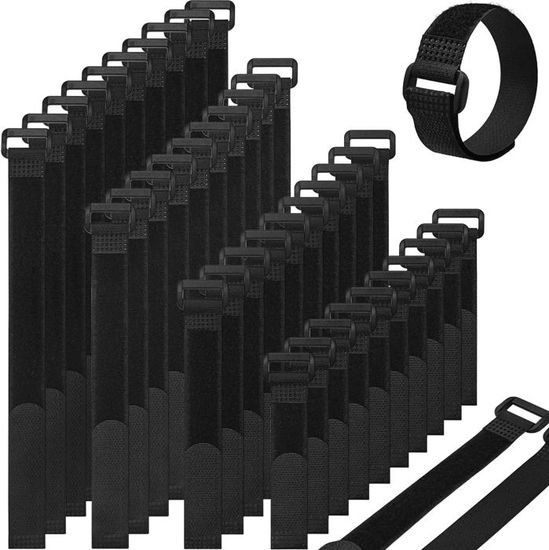Lot De 5 Sangles Élastiques Avec Velcro - 40 Cm (étirable à 60 Cm) X 2 Cm | Pour Ranger Câbles, Fixer Équipements, Vélo | Nylon Résistant