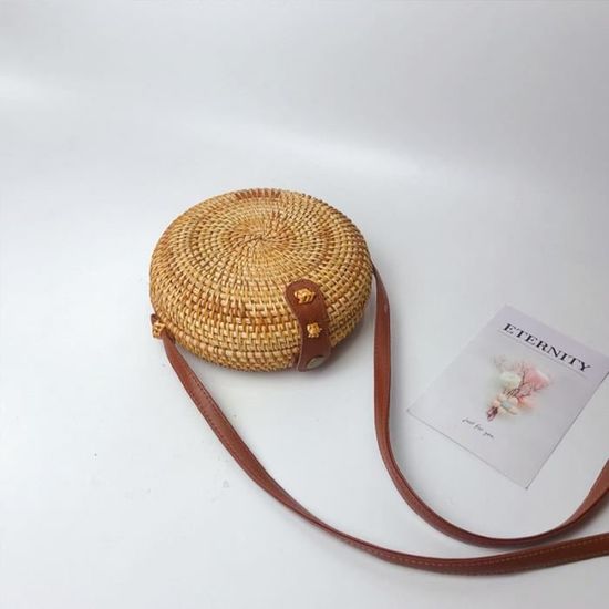 Mini Sac Bandoulière En Paille Tressé Main - Couleurs Rose, Vert Clair Et Marron - Neuf Sans étiquette