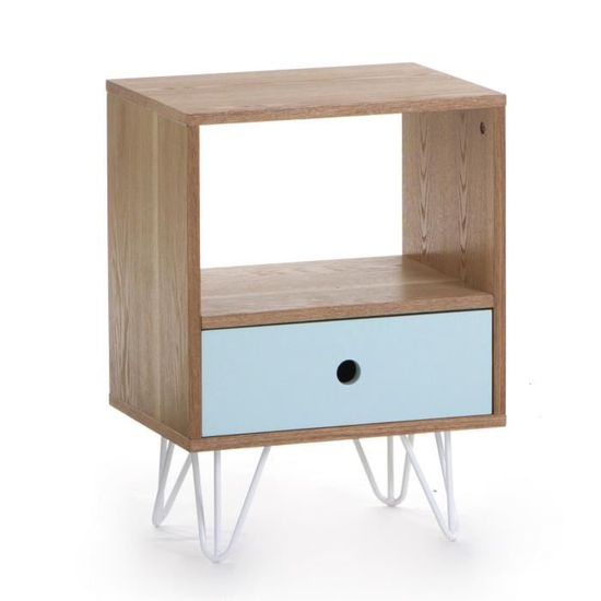 Table de chevet 1 tiroir - Esprit Scandinave - Coloris BLEU Polaire