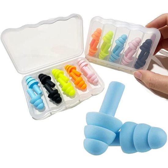 Lot De 5 Paires De Bouchons D'oreille En Gel Avec étui De Rangement, En Silicone Souple, Souple, Anti-bruit, étanche, Pour Adultes Et Enfants (bleu