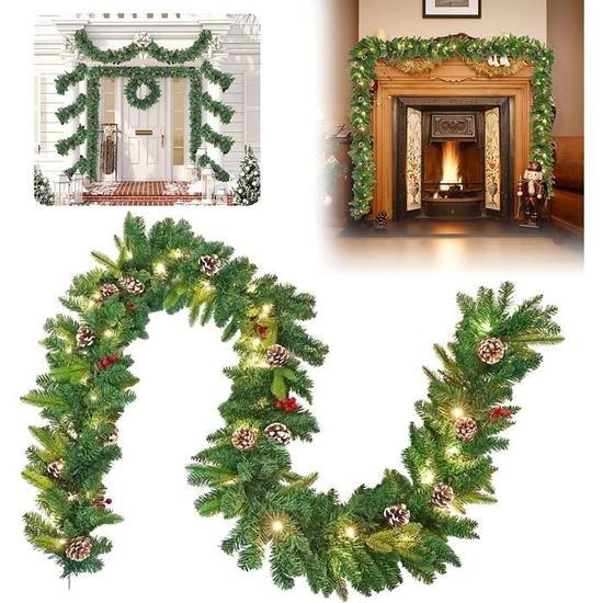 Guirlande De Noël Floquée Neige Artificielle - 1.8 M (5.9 Pieds), Avec Baies Et Pommes De Pin, Déco Intérieur - 14