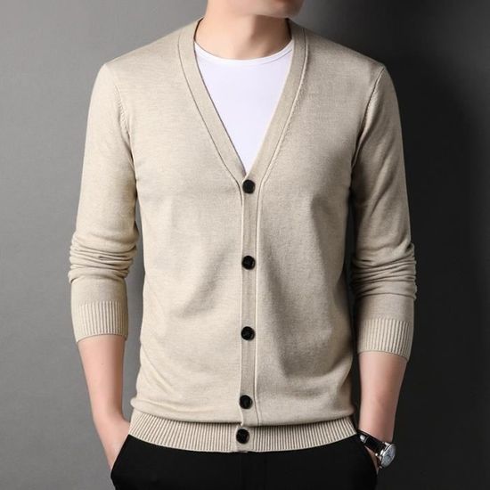 Cardigan Pour Homme Col V – Sweat En Tricot Sans Capuche, Manches Longues | Veste Mi-saison Unie, Boutonnière | Confortable Pour Bureau, Sorties, Décontracté